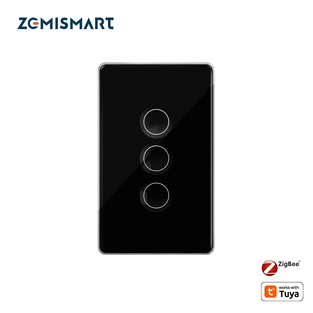 Zemismart US Touch Switch 2x4 PVC 3Channel Black (Matter WiFi)