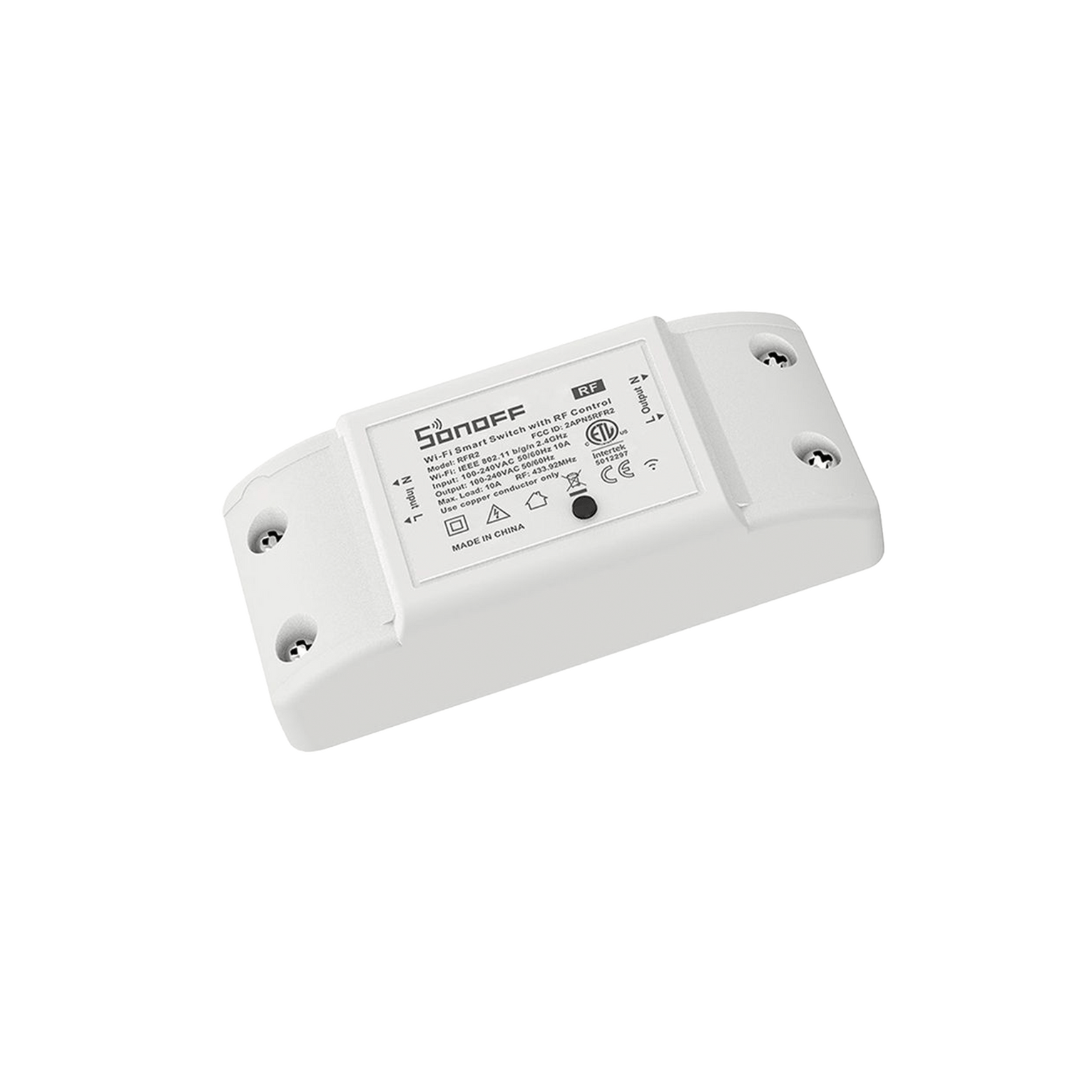 White electronic device with 'Sonoff' branding on a white background