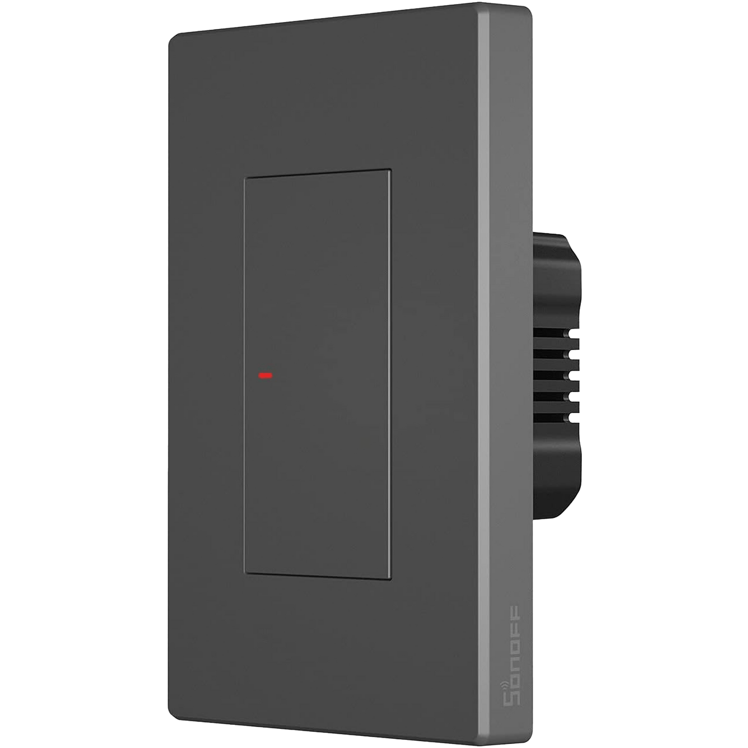 Grey wall switch with Sonoff branding on a white background