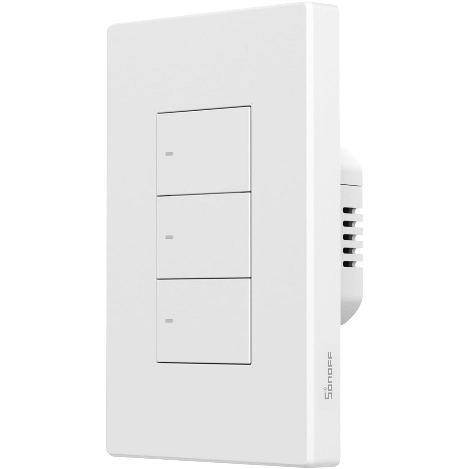 White wall-mounted electronic switch with Sonoff branding on a white background
