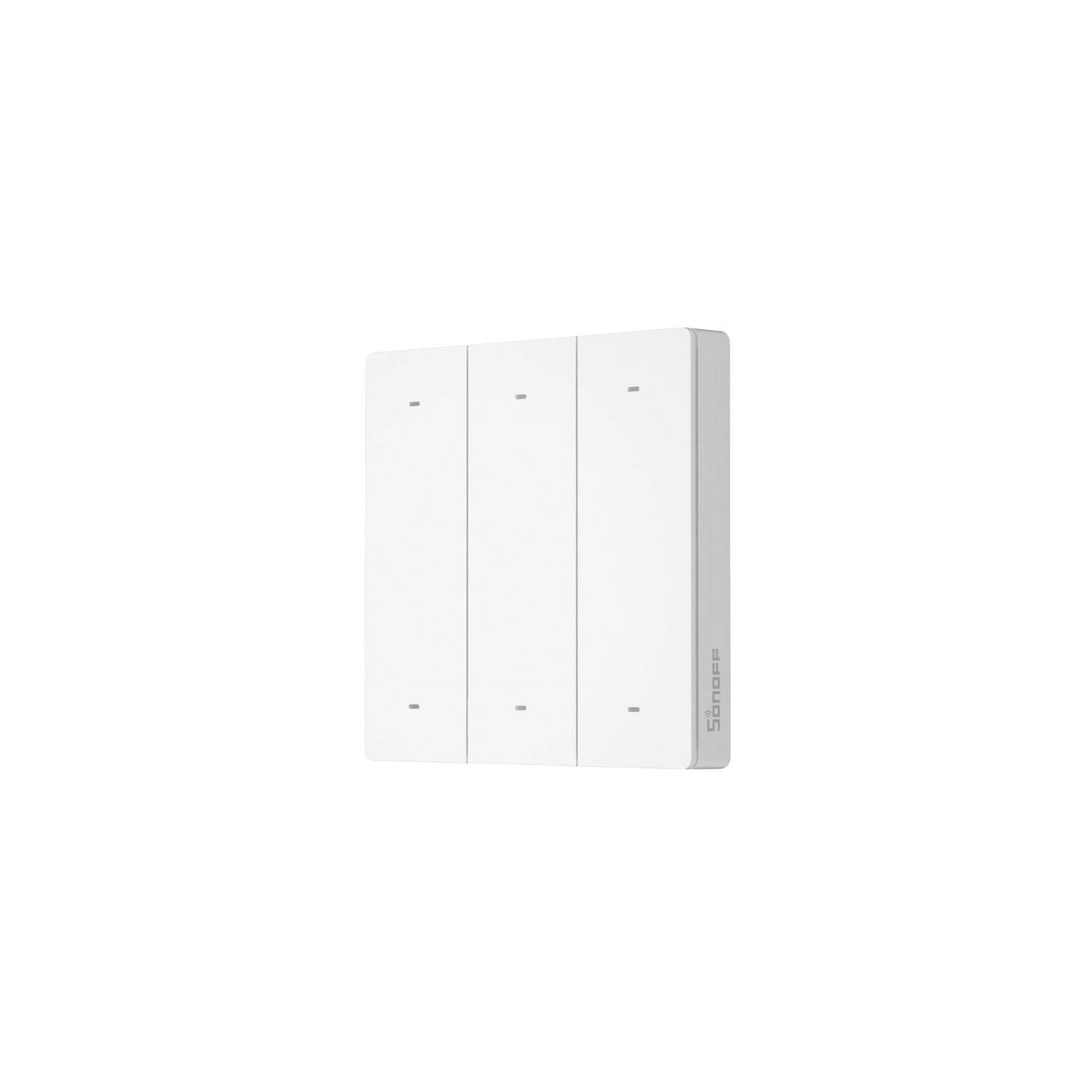 White Sonoff Wireless Controller with three buttons on a white background