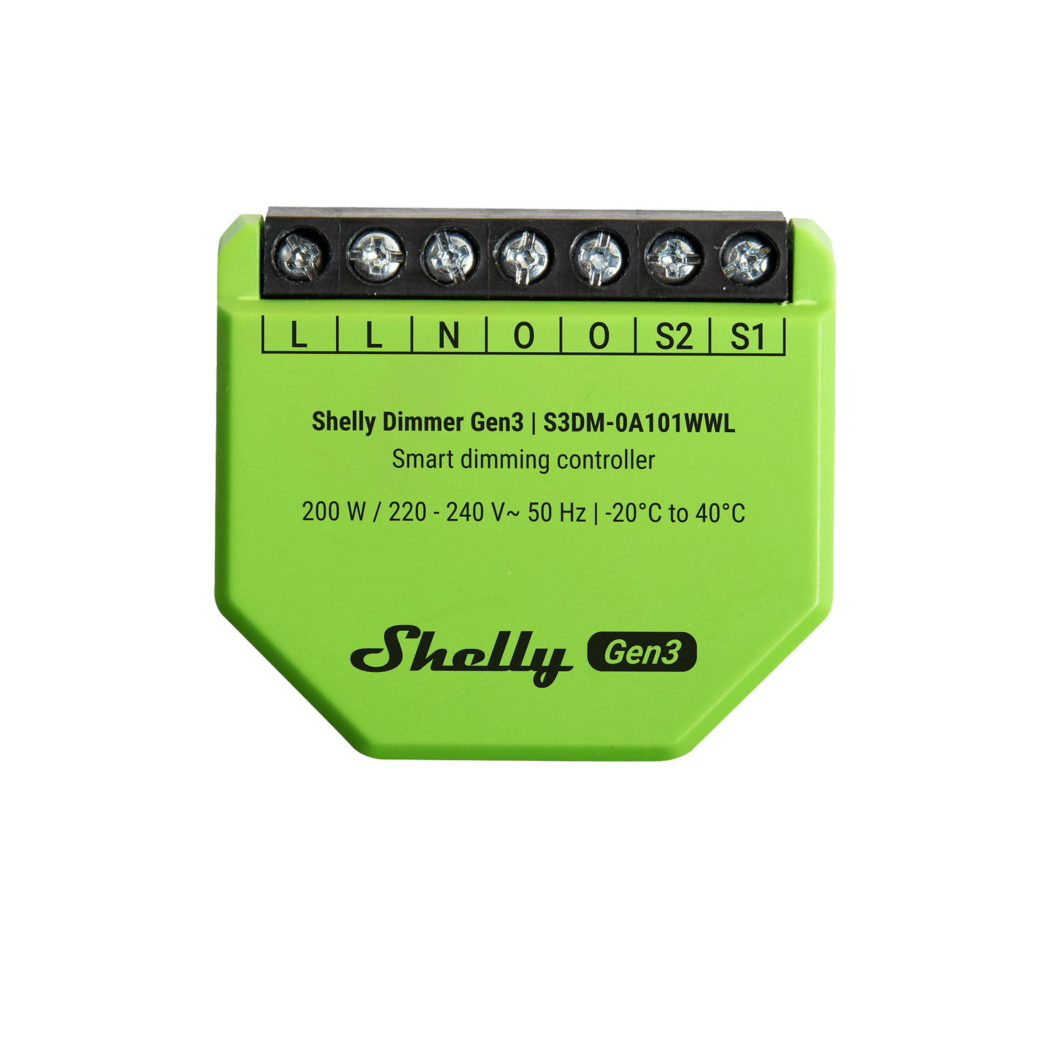 Green Shelly Dimmer Gen3 smart dimming controller on a white background
