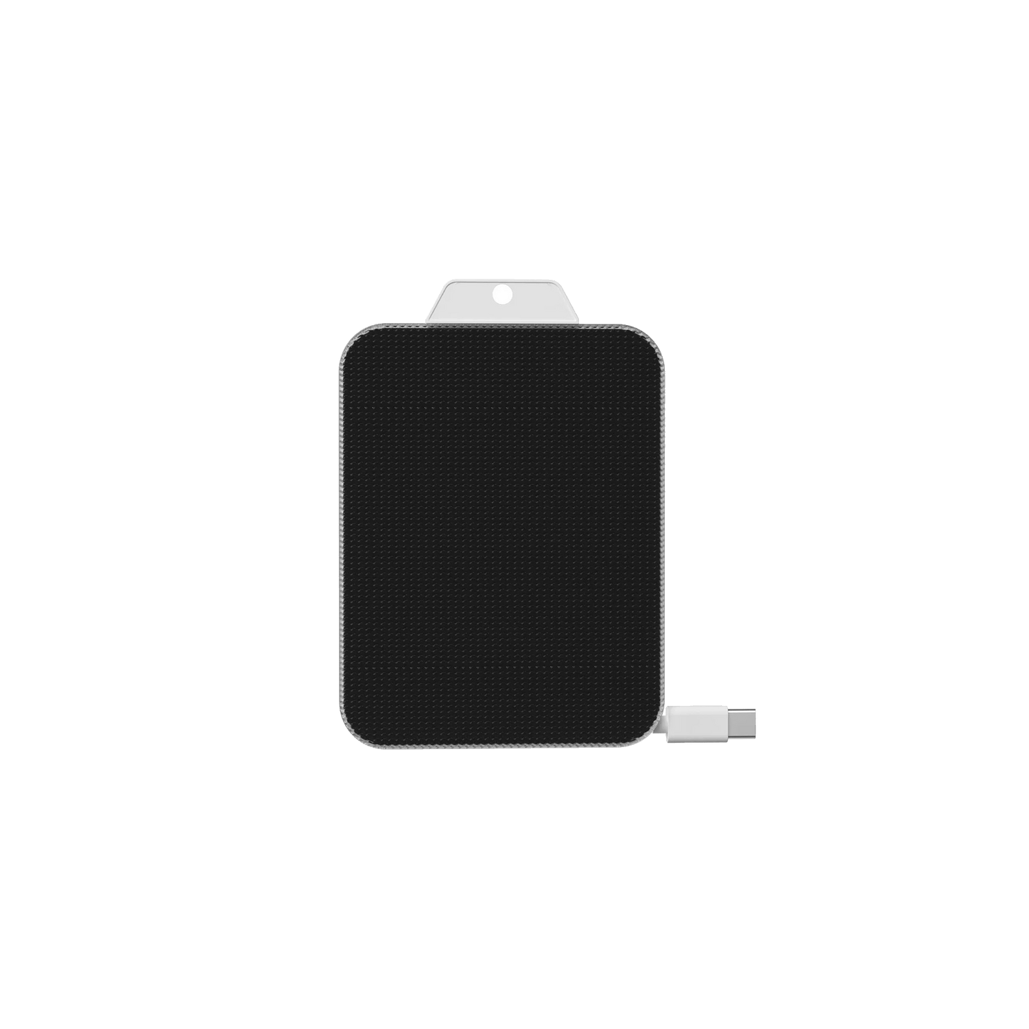 Black rectangular solar panel with a USB-C connector on a white background