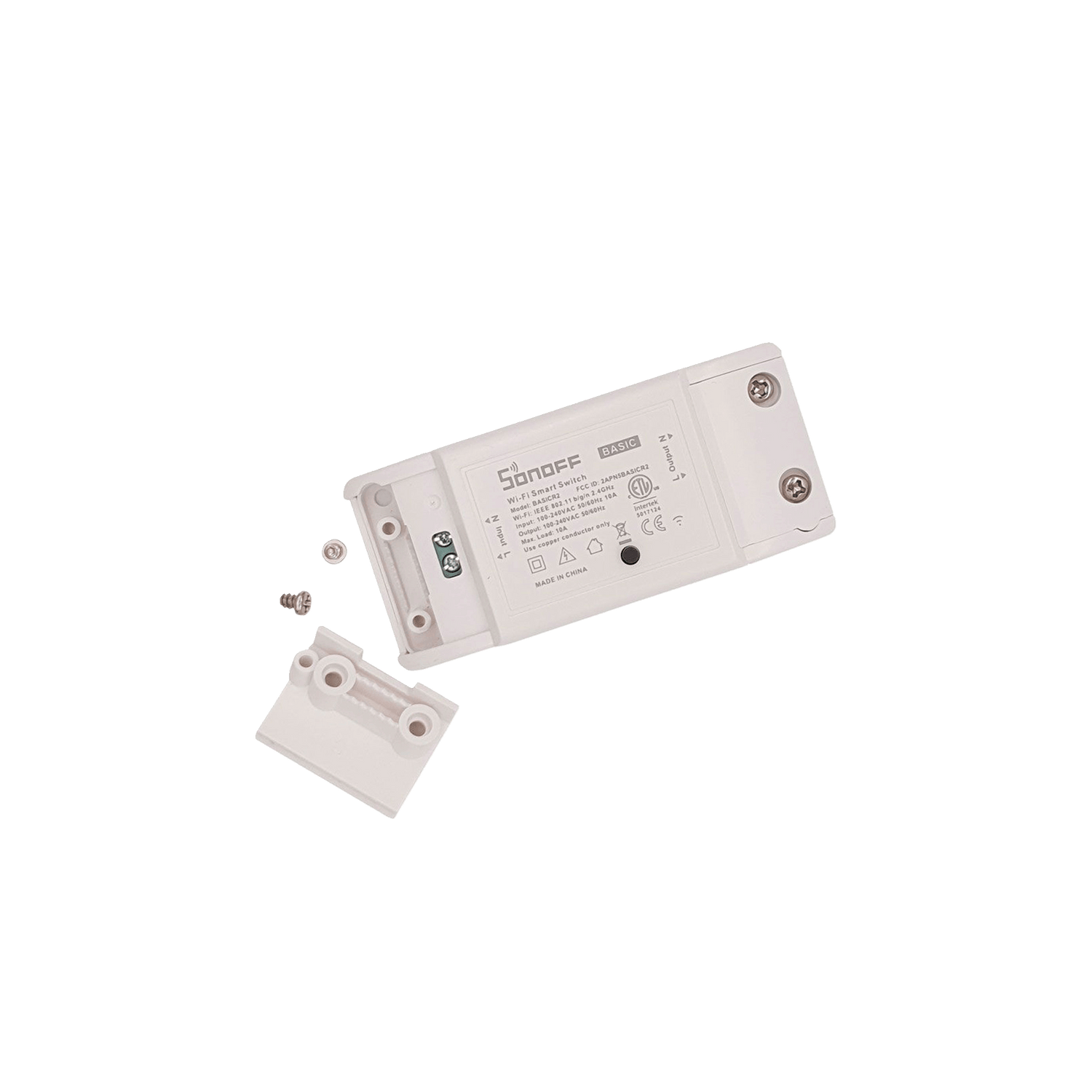 White electronic component with screws on a white background