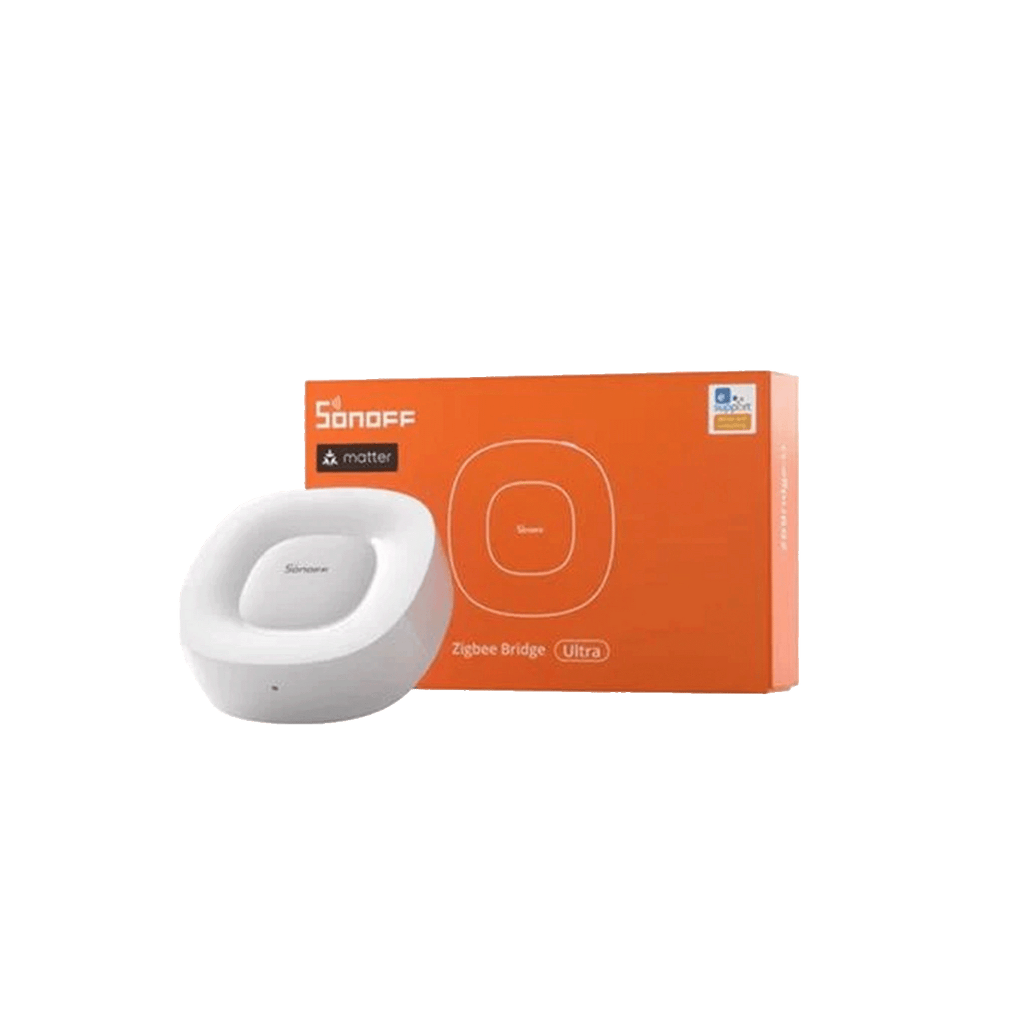 Sonoff Zigbee Bridge Ultra device with packaging on a white background