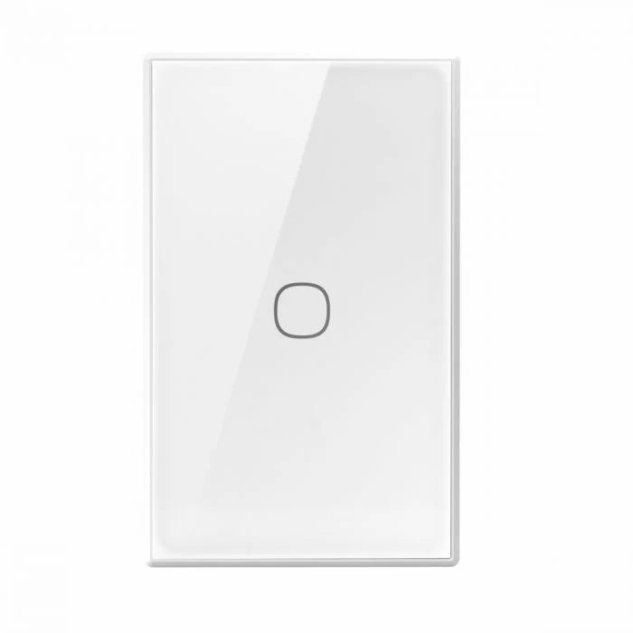White light switch panel with a circular design on a white background