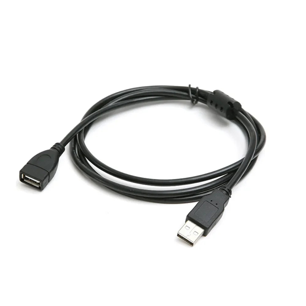 Black USB cable on a white background