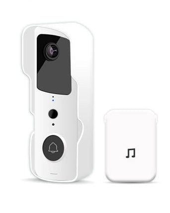 White smart doorbell with camera and buttons on a white background