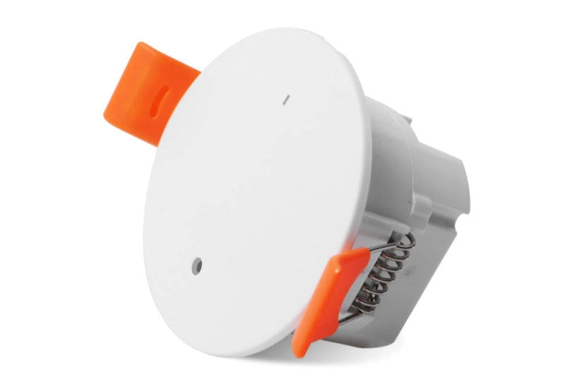 White presence detector with orange accents on a white background