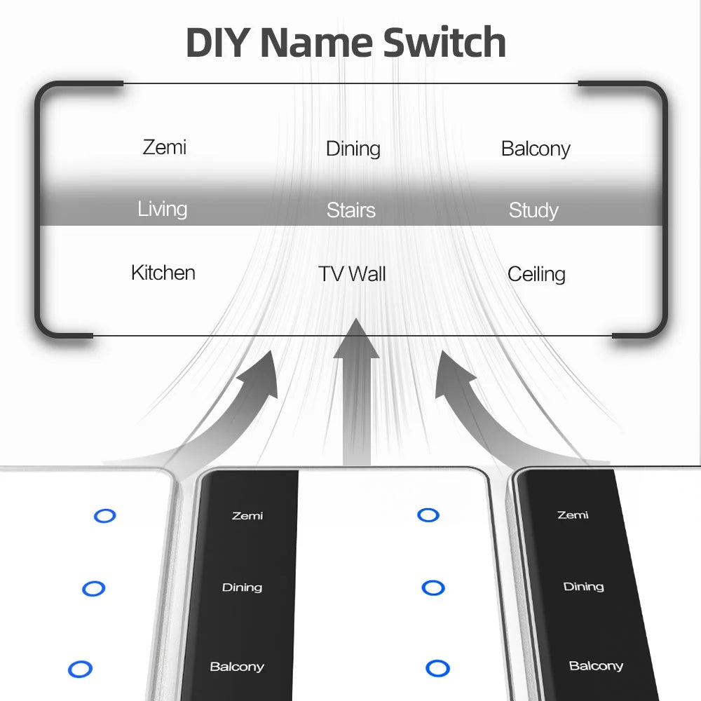 Zemismart DIY Name Switch 3Channel Vertical (Tuya Zigbee)
