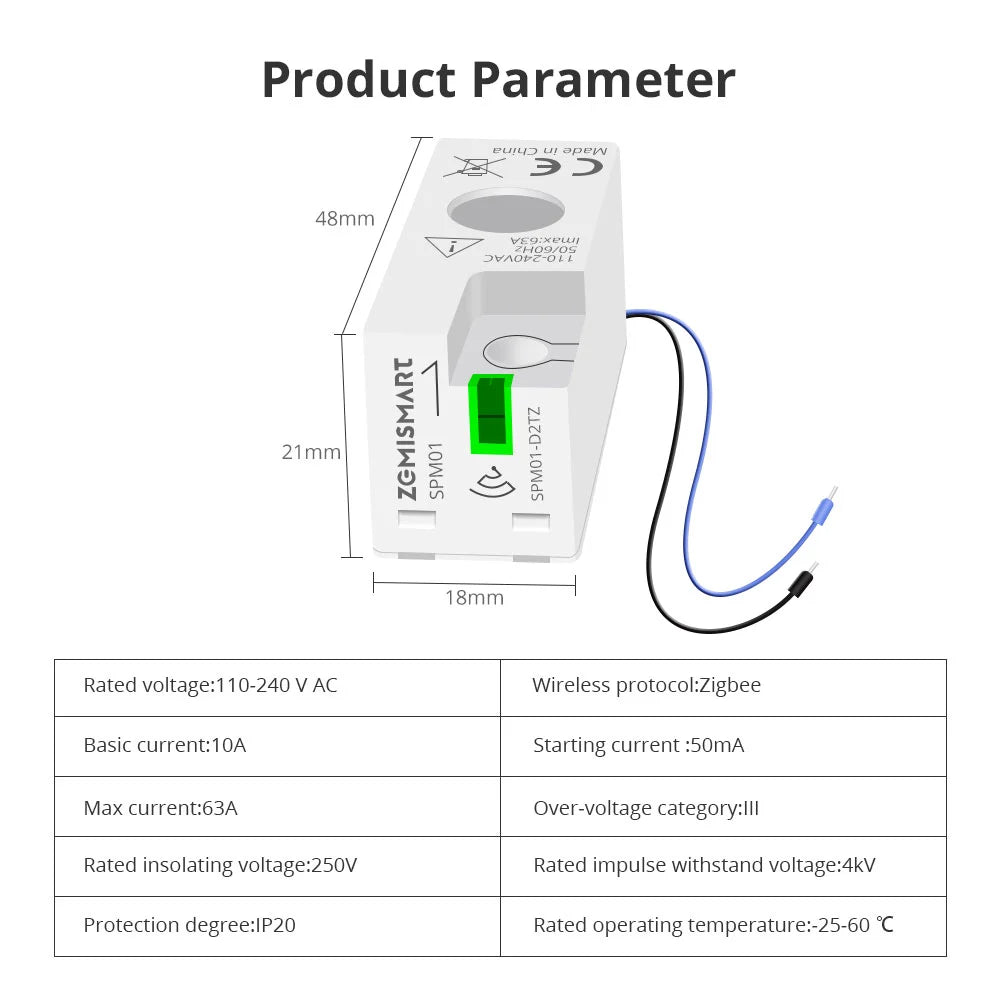 Zemismart Energiemeter 1Fase 65A (Tuya Zigbee)
