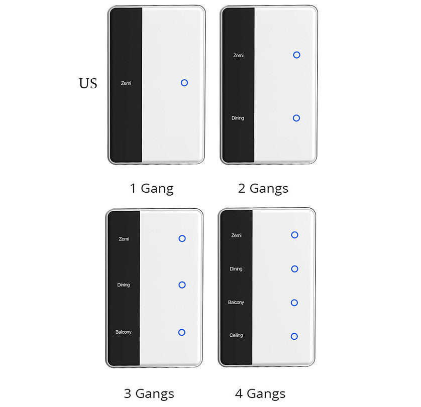 Zemismart US Touch Switch 2x4 PVC 4Channel Black (Tuya Zigbee)