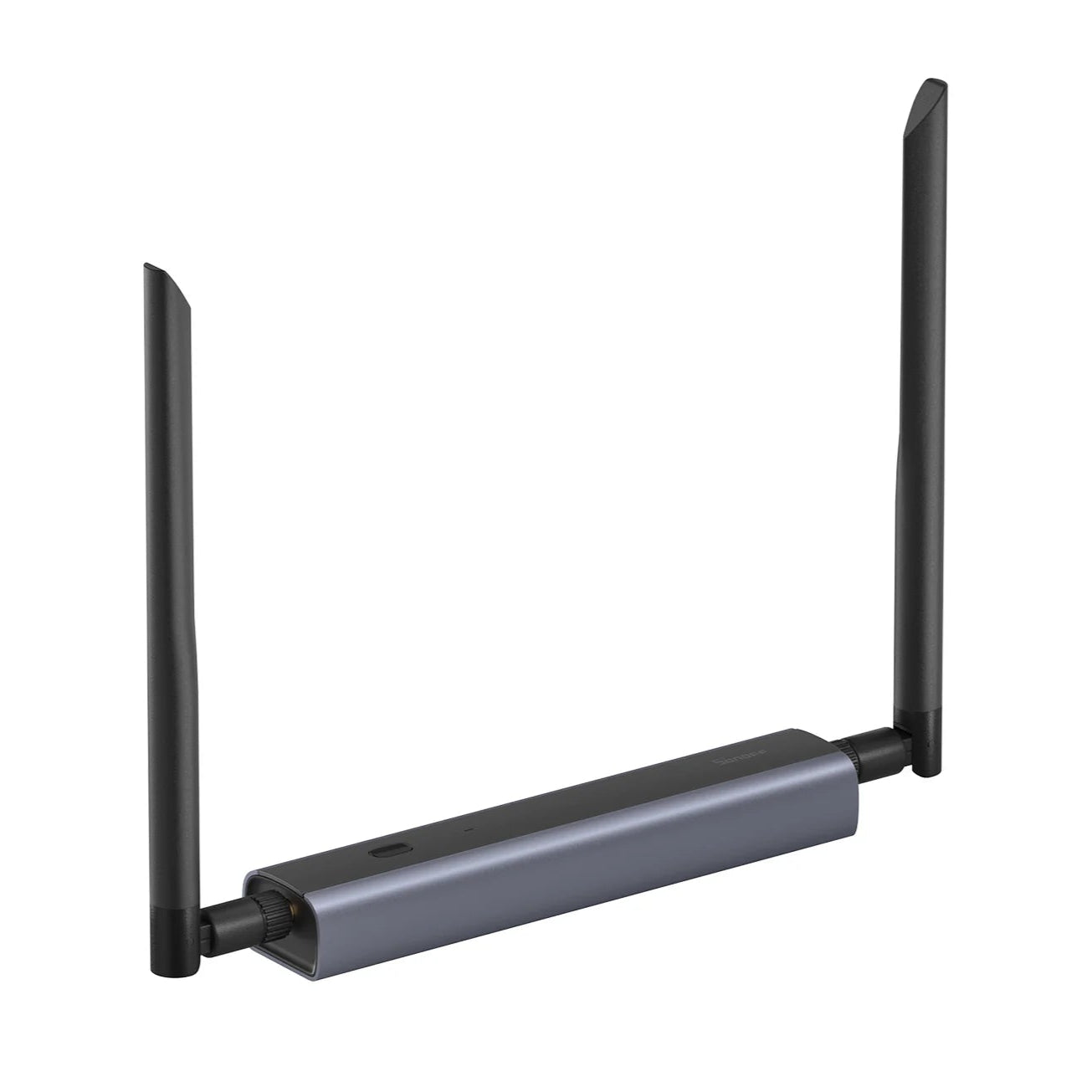Wireless router with antennas on a white background