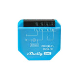 A compact blue smart relay switch for controlling a single lighting output without a neutral wire, requiring a Shelly Bypass 1L/2L for operation