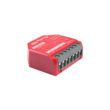 Red compact smart switch with power monitoring, multiprotocol support (Wi-Fi, Bluetooth, Zigbee), Matter certification, and fast performance for controlling lights and appliances