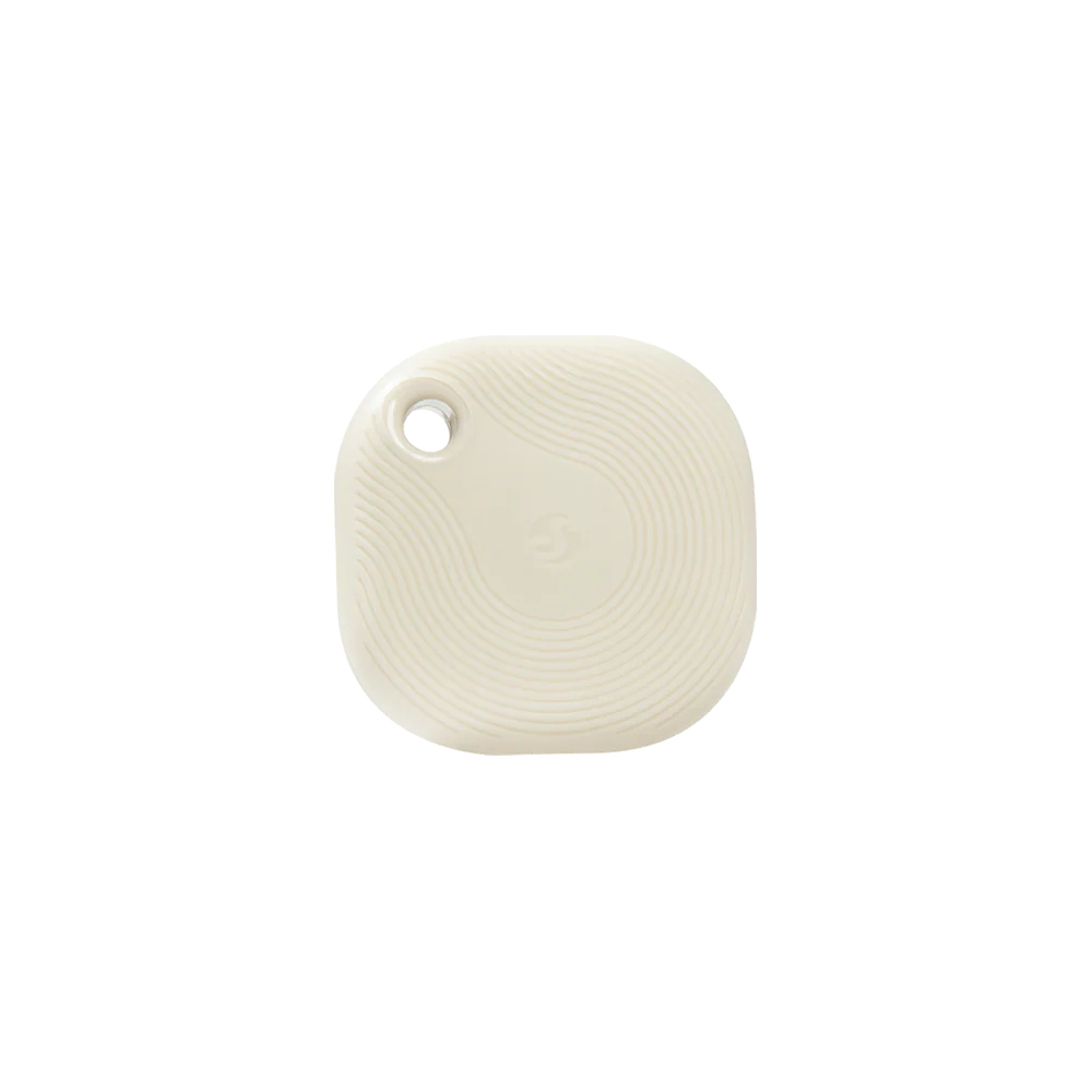 Shelly BluButton Tough Ivory is a Round beige ceramic pendant with textured surface on a white background