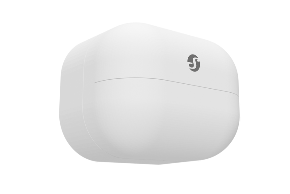 White electronic device with a Shelly logo on a white background