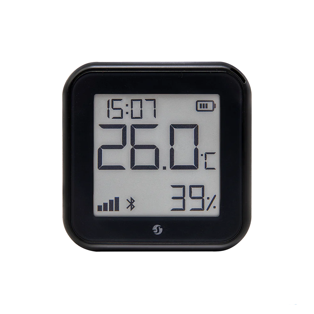 Shelly thermometer with display on a white background