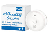 Wi-Fi smart smoke alarm with packaging on a white background