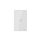 White rectangular device with a blue square icon on a white background