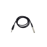 Black temperature cable with a metal connector on a white background